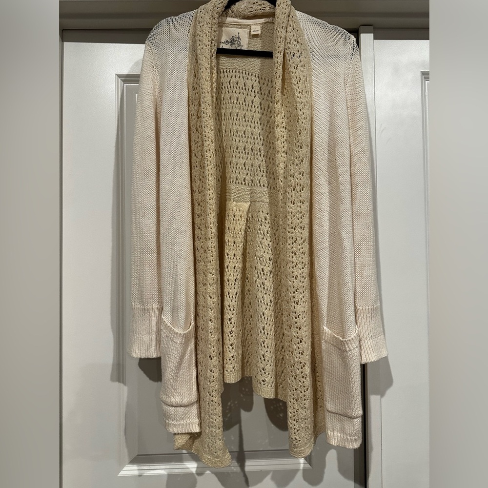 Angel of the North Anthropologie brand Cream Open-Front Knit Sweater